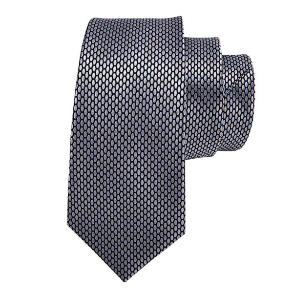 Jutara Grey Hexagon Pattern Silk Necktie for Men