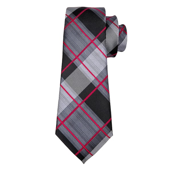 Jutara Grey & Red Checkered Silk Necktie for Men