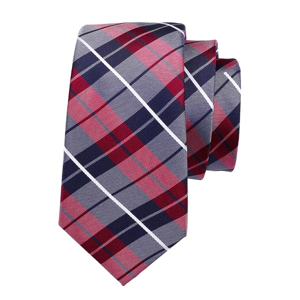 Jutara Navy Blue & Red Checkered Silk Necktie for Men
