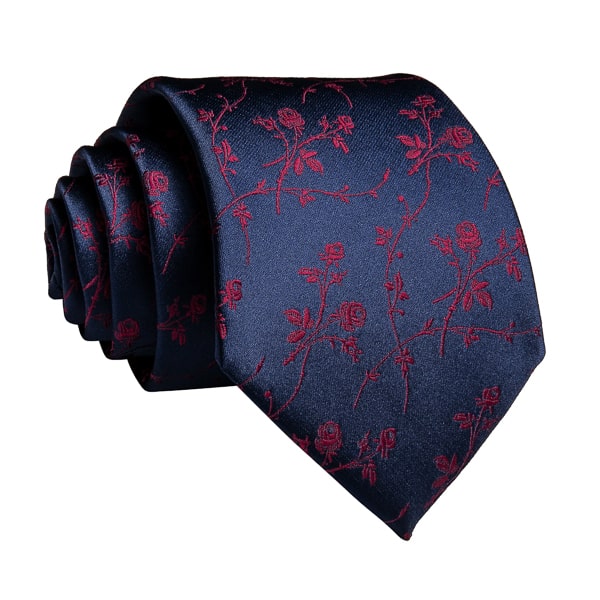 Jutara Navy Blue Red Rose Silk Necktie for Men