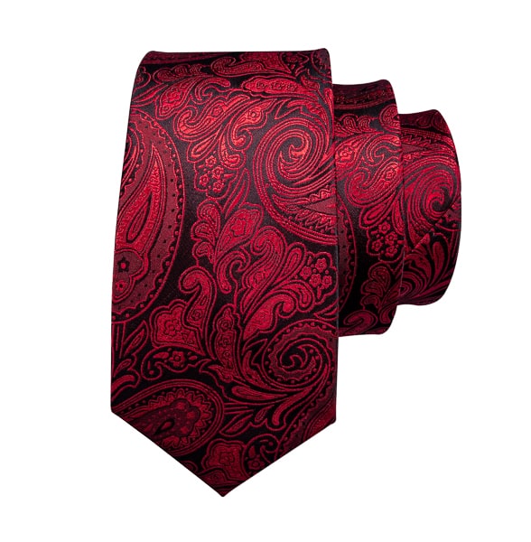 Jutara Red & Black Paisley Silk Necktie for Men